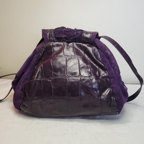 80s Croc Suede Leather Bucket Purse - Picture 6 of 14